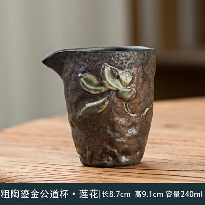 Gilding Pitcher Ceramic Firewood Burning Handmade Japanese Style Olecranon Tea Pitcher 250ml Lotus Leaf Tea Pot without Handle