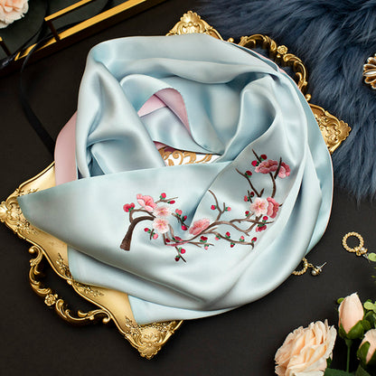 Suzhou Embroidery Plum Blossom Two-Color Mulberry Silk Scarf