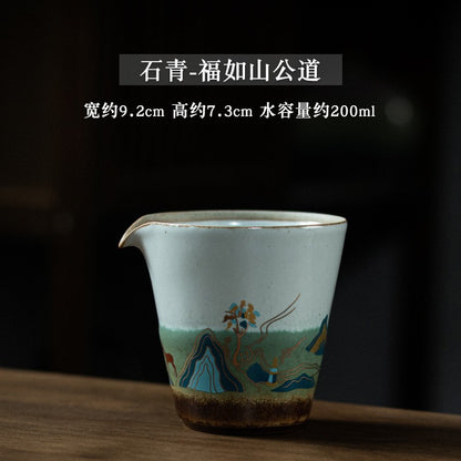 Stone Celadon Glaze Furushan Pitcher Japanese Style Kiln Baked Retro Large Size Ceramic Tea Pitcher Tea Pot Water Cut-off and Neat