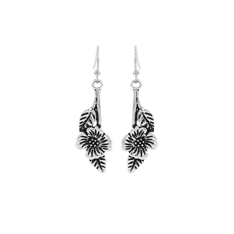 Artistic Retro Silver Leaf Flower Earrings