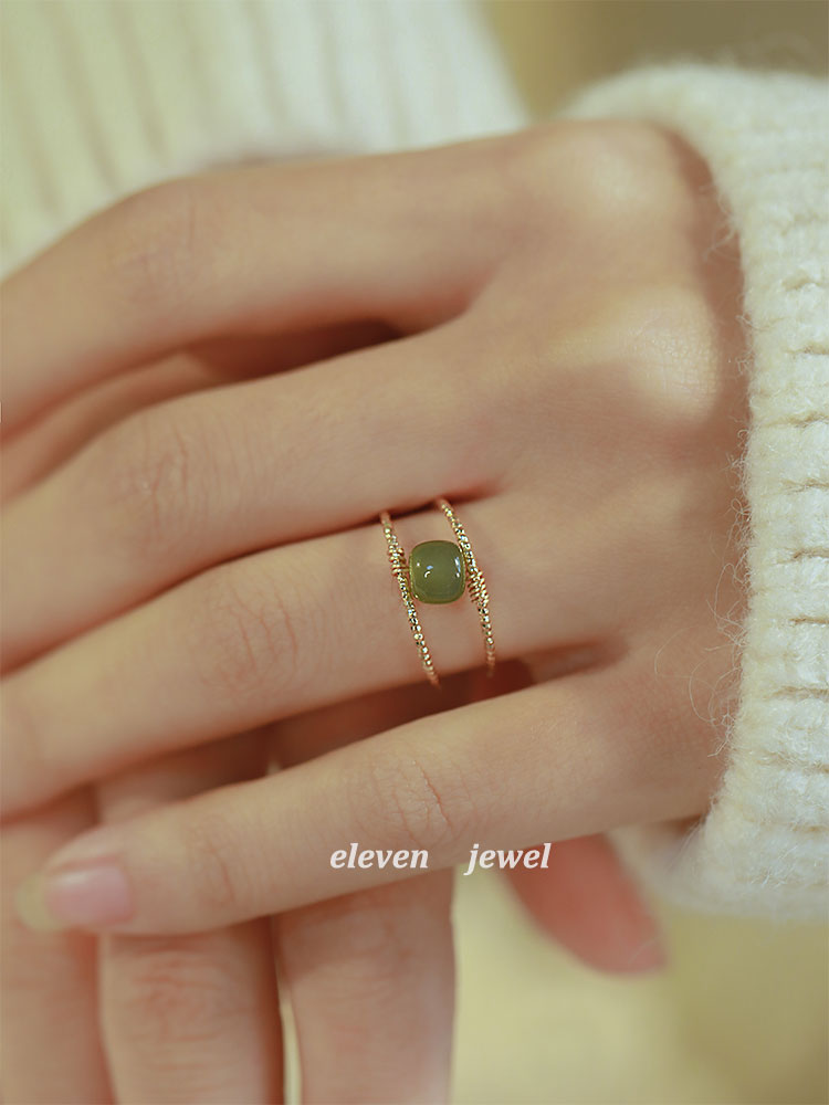 [Side by Side] Natural Hetian Jade Ring Female Special-Interest Design Fashion Personality High-Grade Cold Wind Index Finger Ring