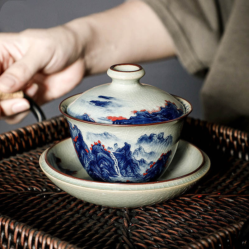 Old Clay Blue and White Thousand-Li Landscape Gaiwan