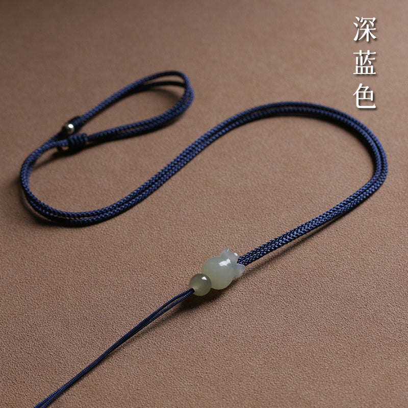 Natural Hetian Jade Lily Pendant Lanyard Hand-Woven Emerald Jade Pendant Jade Pendant Pendant Rope Women&