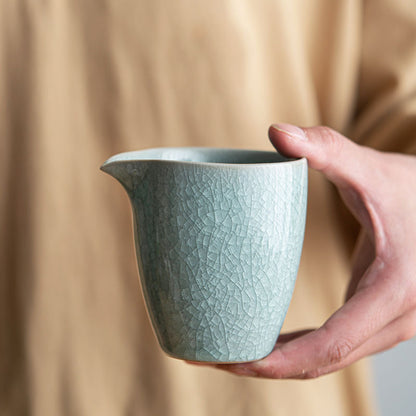 Ru Kiln Tea Pitcher Gracked Glaze Ice Flower Tea Pitcher Porcelain Kung Fu Tea Set Tea Making Tea Distributor Fair Cup Device