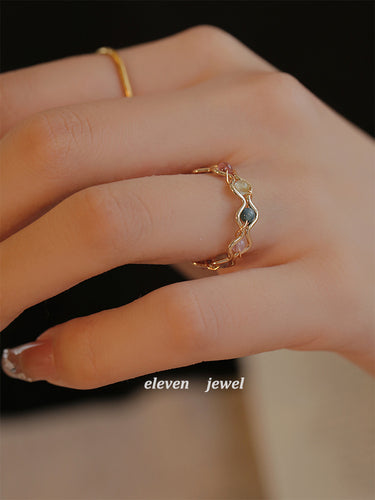 [Star River Answer] Natural Stone Tourmaline Open Ring Female Light Luxury Minority Design High Sense Index Finger Ring Personality