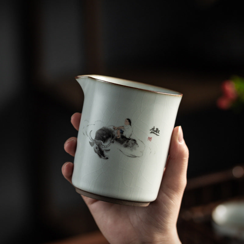 Ru-Porcelain Can Apply for Pitcher Large Household Retro Ceramic Tea Pitcher Fair Cup Ru Ware Natural Crack Nutrient Tea Ware