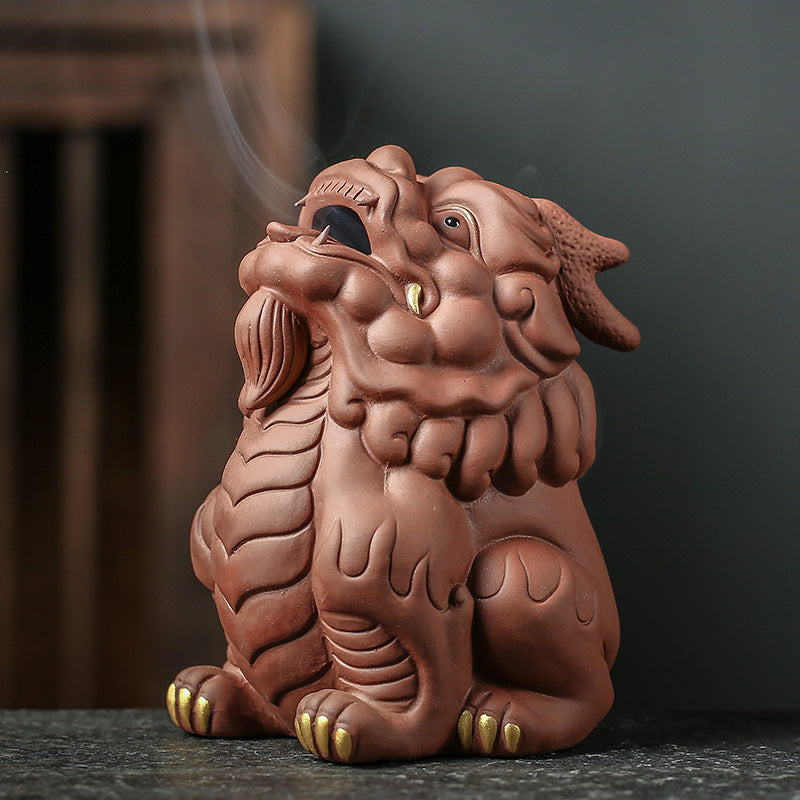 Money Drawing Pi Xiu Purplue Sand Tea Pet Backflow Incense Burner Incense Coil Home Indoor Cone Incense New Chinese Style Tea Art Decoration