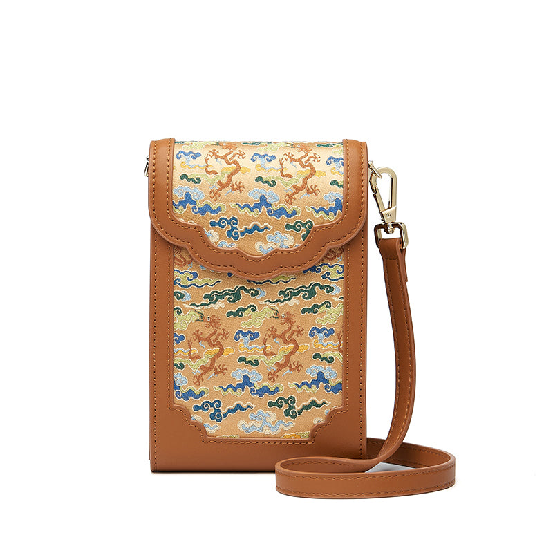 Brown Cloud Pattern Embroidered Small Shoulder Bag