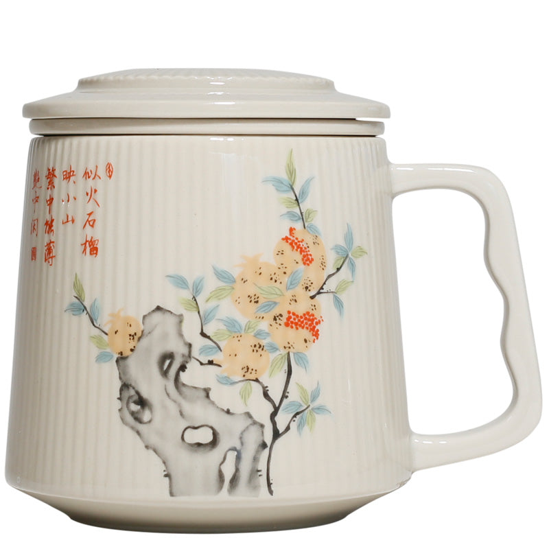Vintage Grass Wood Gray Pomegranate Ceramic Mug