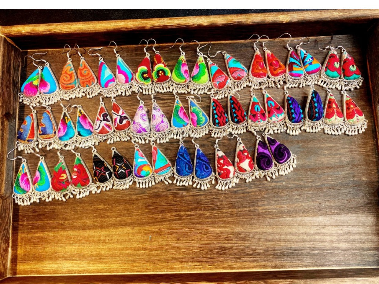 Handmade Miao Silver Embroidery Earrings