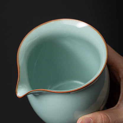 Houhu Kiln Ru-Porcelain Pitcher Large Ceramic Tea Pitcher Fair Cup Ru Ware Cicada Wing Gracked Glaze Simple Tea Pot