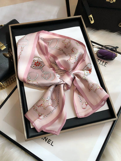 100% Mulberry Silk Pink Hair Band Long Scarf