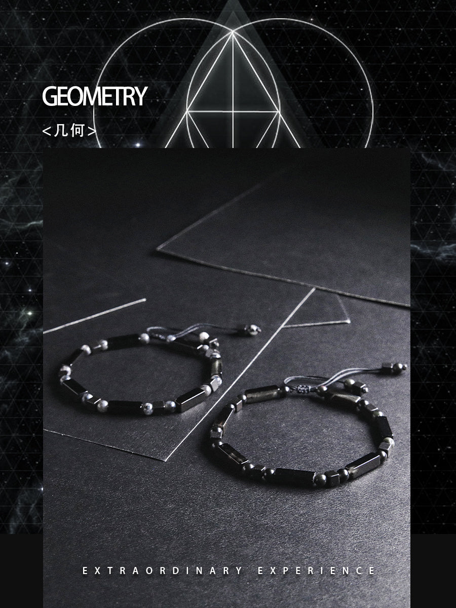 Personality Geometry Black Glitter Stone Obsidian Bracelet