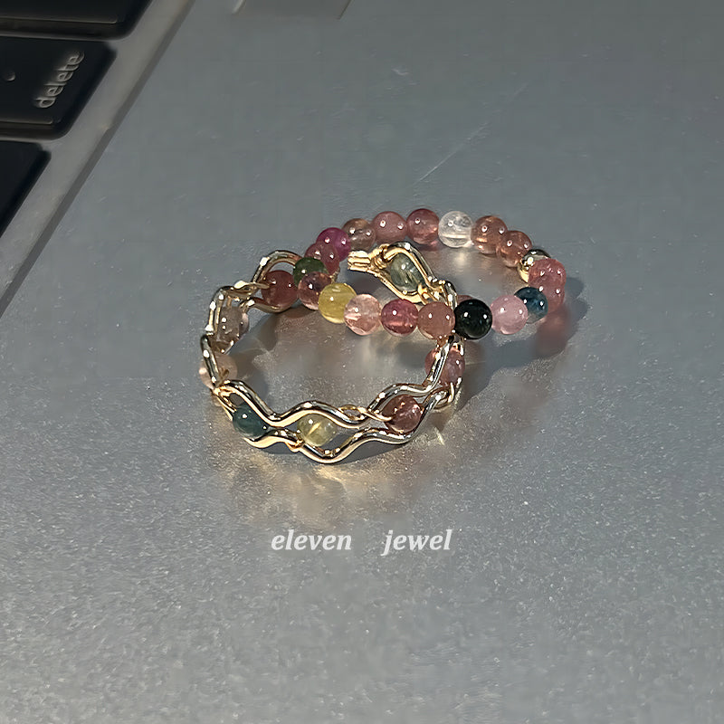 [Star River Answer] Natural Stone Tourmaline Open Ring Female Light Luxury Minority Design High Sense Index Finger Ring Personality