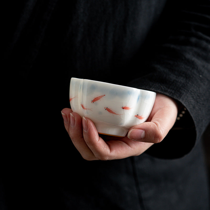 Hand-painted Happy Fish Jade White Ru Ware Master Cup