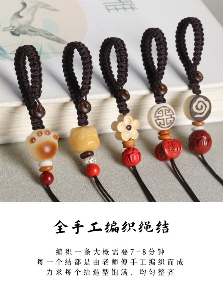 Cinnabar Car Key Ring Lanyard Semi-Finished DIY Hand-Woven Bodhi Accessories Strap Pendant Rope Head String Clip