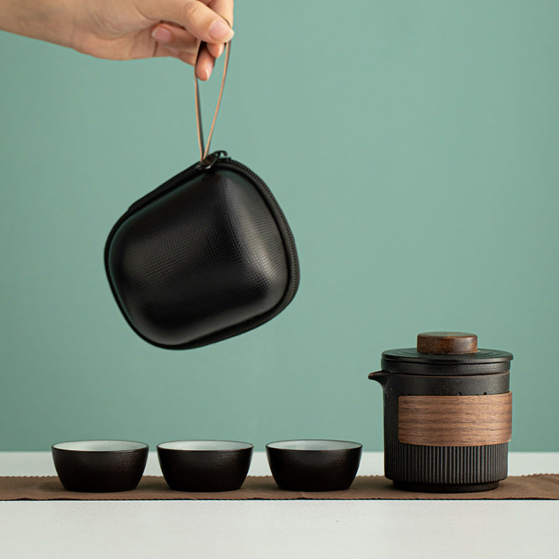 Portable Bluestone Glaze Ceramic Tea Set