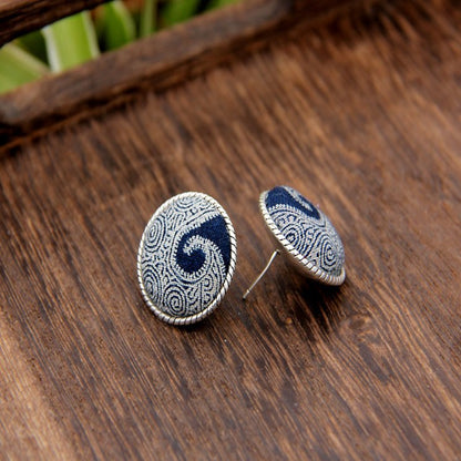 Yunnan Old Miao Silver Tie-Dyed Handmade Retro Ethnic Style Ear Studs Women&
