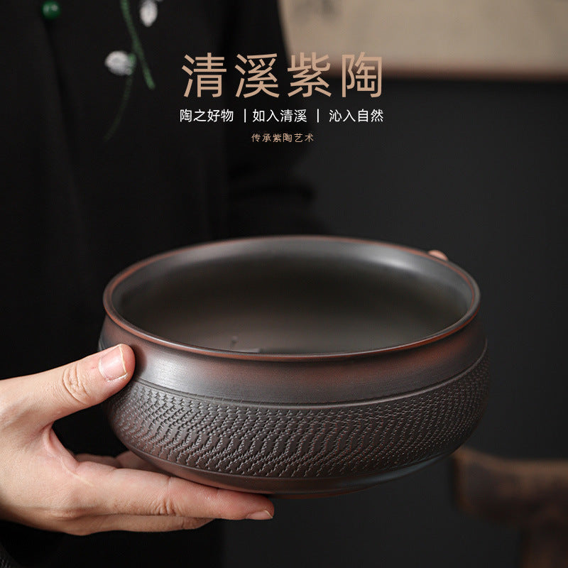 Qingxi Purple Pottery Zen Sheng Tea Basin Handmade Blind Dagger Glazed Polished Large Size Ceramic Cup Wash Pen Wash Tea Basin Tea Residue Barrel