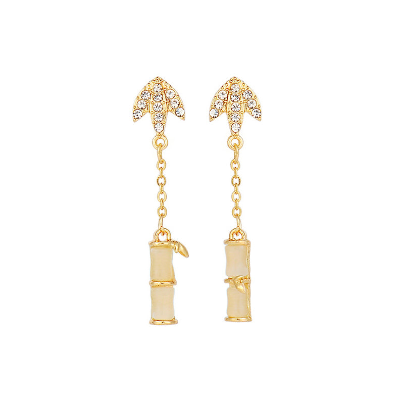 Elegant Gold Bamboo Earrings 925 Silver Needle Earrings with Rhinestone