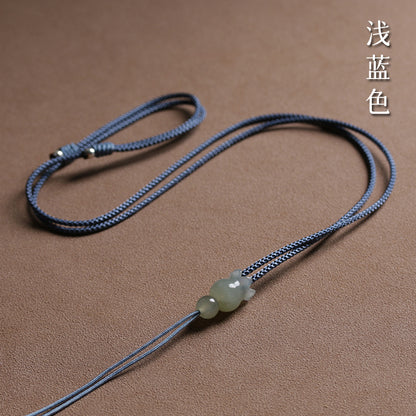 Natural Hetian Jade Lily Pendant Lanyard Hand-Woven Emerald Jade Pendant Jade Pendant Pendant Rope Women&