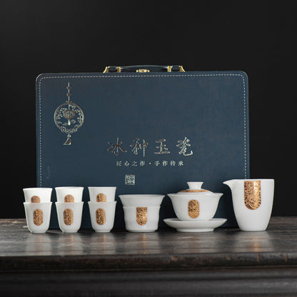 Ice-like Mutton Fat Jade Golden Tea Set