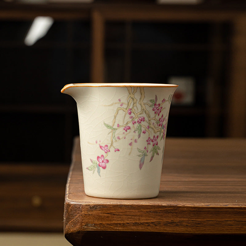 Beige Ru Ware Household Tea Pot High-Grade Peach Blossom Pink Tea Serving Pot Fair Cup Tea-Soaked Crack Ceramic Teaware Accessories