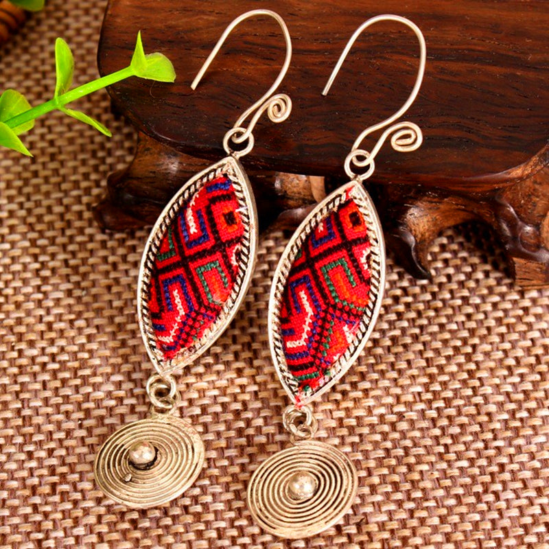Retro Ethnic Style Sterling Silver Diamond Embroidered Earrings