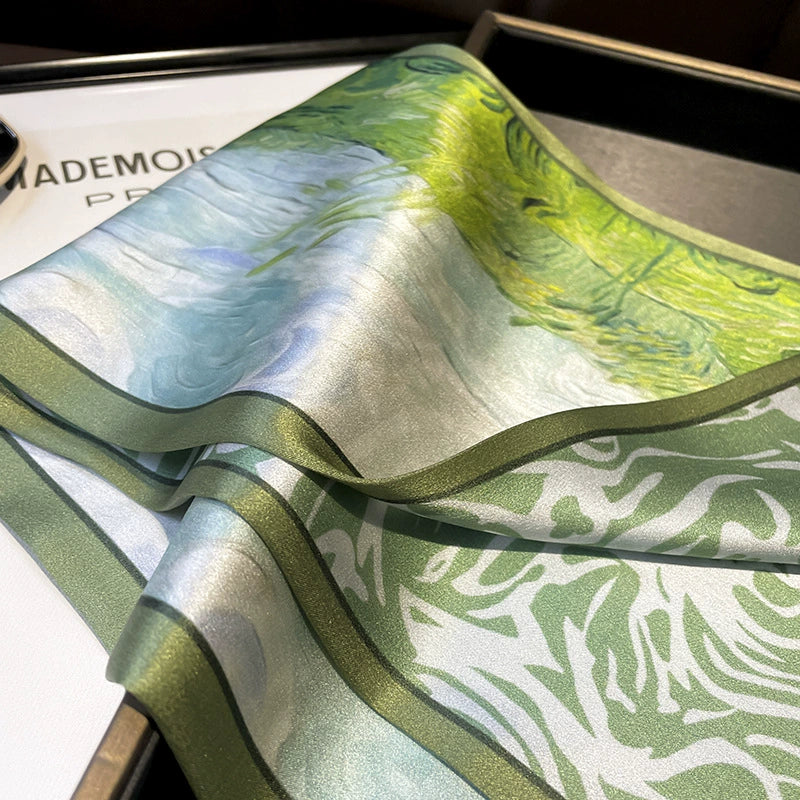 Green National Wind Double-Layer Mulberry Silk Scarf