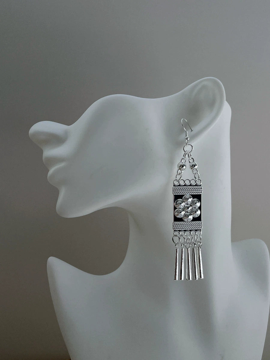 New Chinese Style Long Miao Silver Tassel Ethnic Earrings