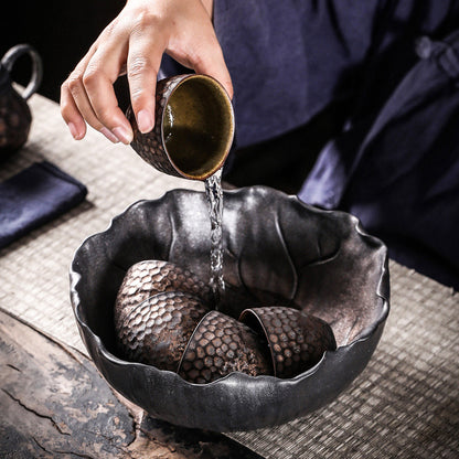 Japanese Style Gilding Iron Glaze Lotus Leaf Tea Wash Large Ceramic Cup Wash Tea Residue Barrel Tea Basin Tea Ceremony Utensils
