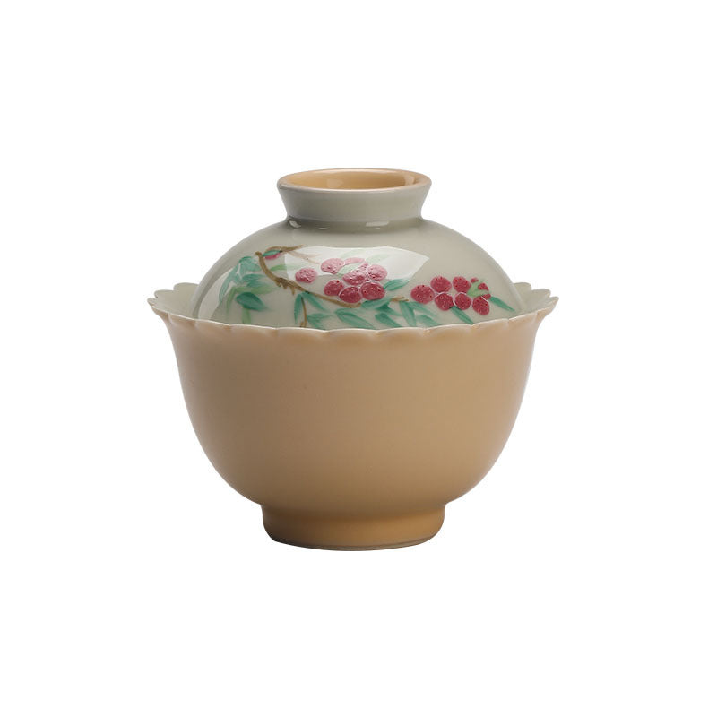 Apricot Yellow Hand-Painted Porcelain Gaiwan