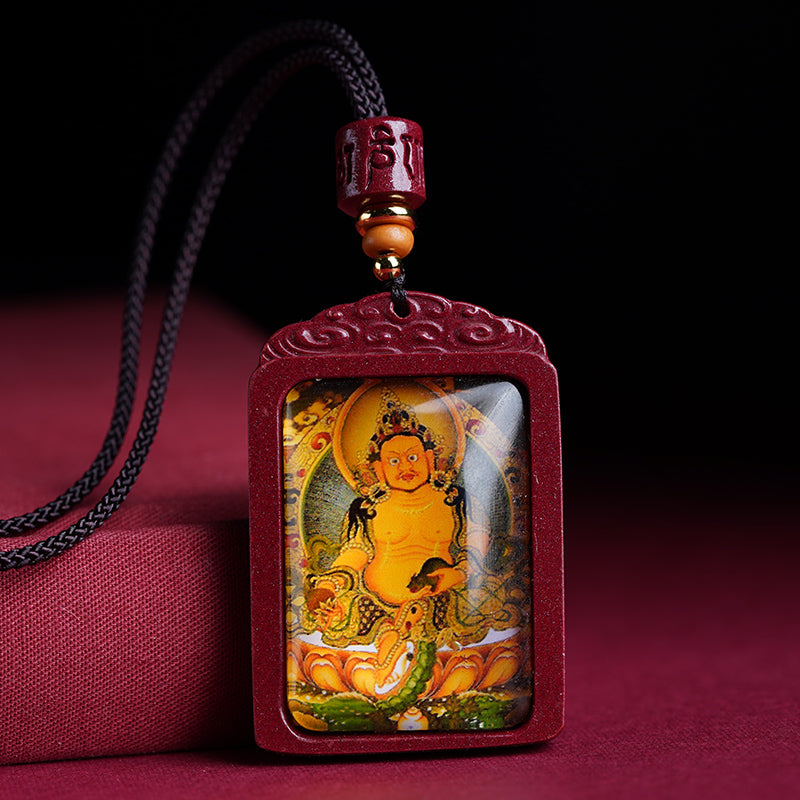 Cinnabar Yellow God of Wealth Pendant Necklace