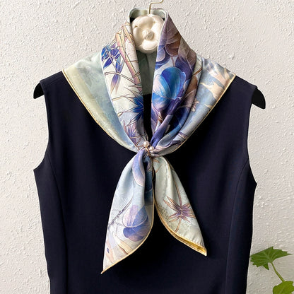 Elegant Magnolia Flower Printed Fragrant Cloud Yarn Silk Scarf