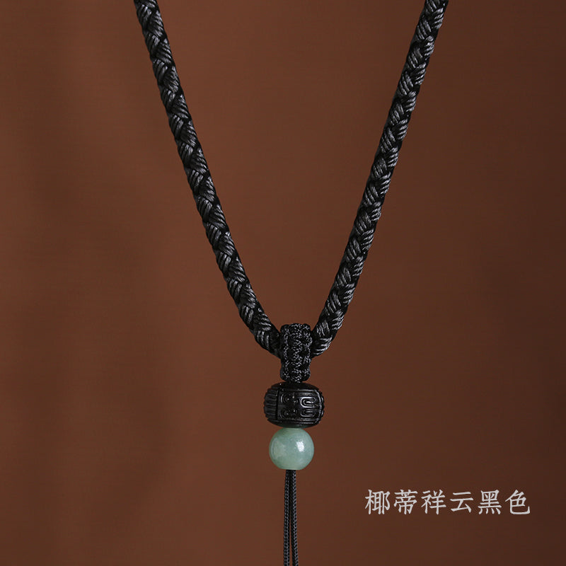 Hand-Woven Auspicious Cloud Beads Pendant Lanyard Simple Men and Women Buddha Jade Pendant Gold Jadeite Jade Pendant Pendant Pendant Rope