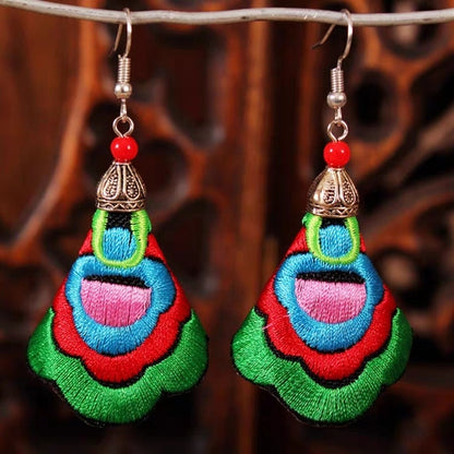 National Style Colorful Yi Embroidered Petals Earrings