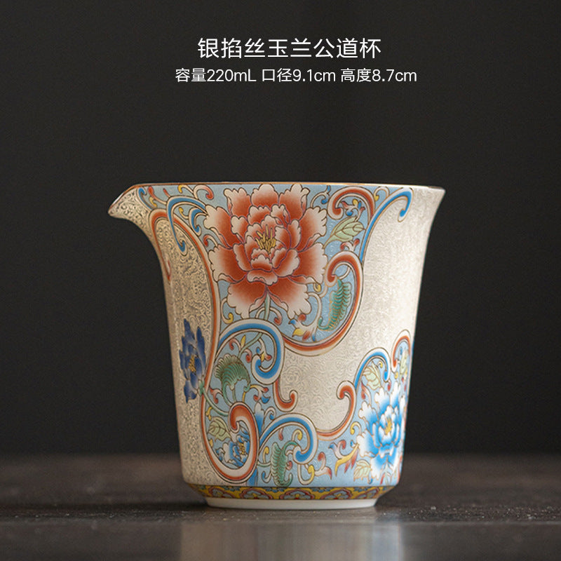 National Fashion Handmade Filigree Silver Ceramic Fair Cup Large Capacity Fair Cup Tea Pot Home Tea Pitcher Office Teaware