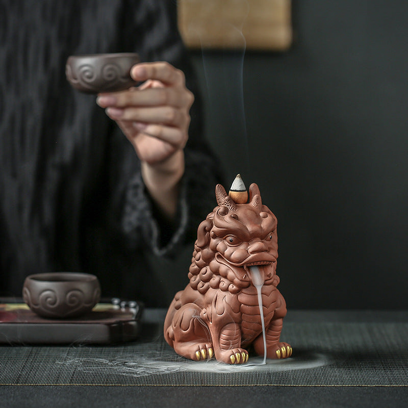Money Drawing Pi Xiu Purplue Sand Tea Pet Backflow Incense Burner Incense Coil Home Indoor Cone Incense New Chinese Style Tea Art Decoration