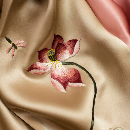 Exquisite Suzhou Embroidery Lotus Mulberry Silk Scarf