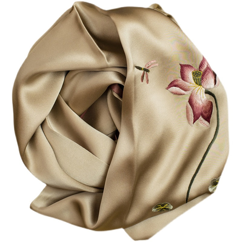 Exquisite Suzhou Embroidery Lotus Mulberry Silk Scarf