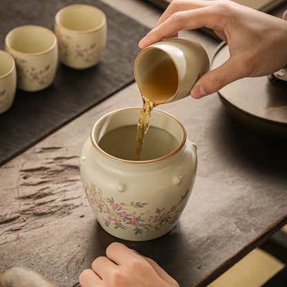 Beige Ru Ware Natural Crack Tea Wash Large Household Writing-Brush Washer Tea Basin Storage Bowl Jianshui Porcelain Opening Film Tea Utensils