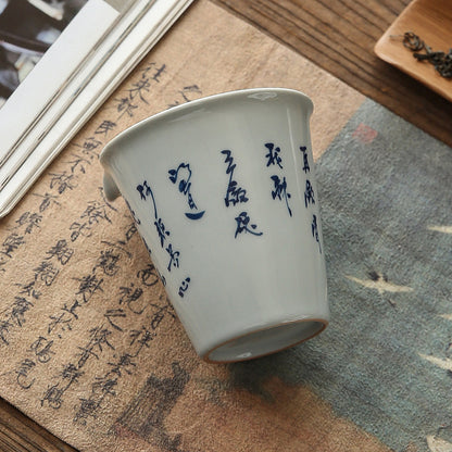 Underglaze Color Hand-Painted Tea Drinking Song Calligraphy Gongdao Cup Grass and Wood Gray Glaze Water-Cut Clean Ceramic Male Cup Uniform Cup Tea Dispenser
