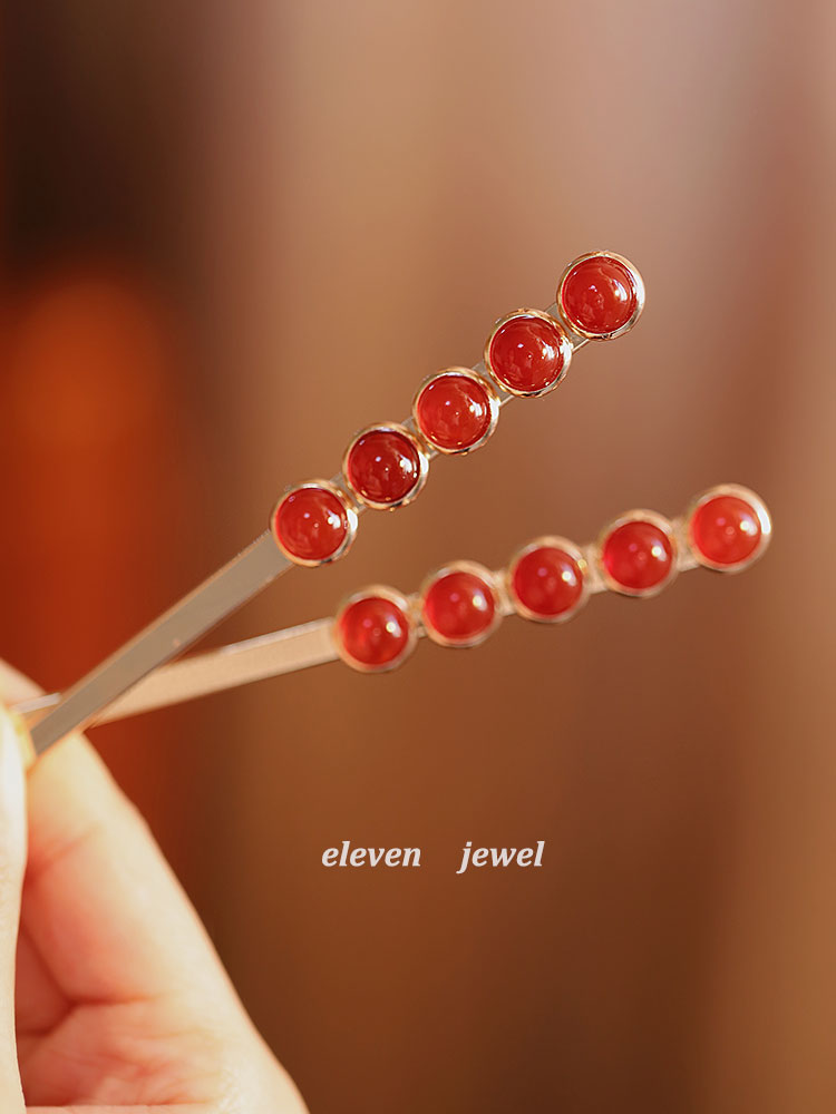 Simple Modern Sweet Red Agate Hairpin