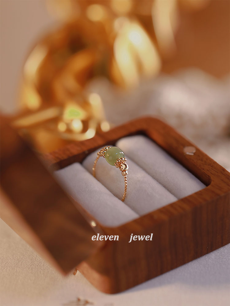 [Light] Natural Hetian Jade Ring Female Ins Special-Interest Design New Adjustable Simple Advanced
