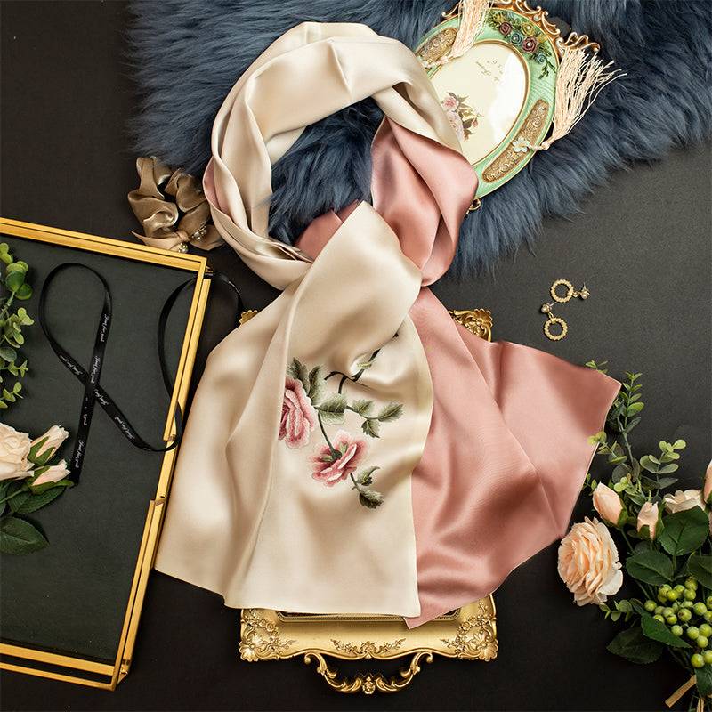 Suzhou Embroidery Peony Elegance Shawl Mulberry Silk Scarf