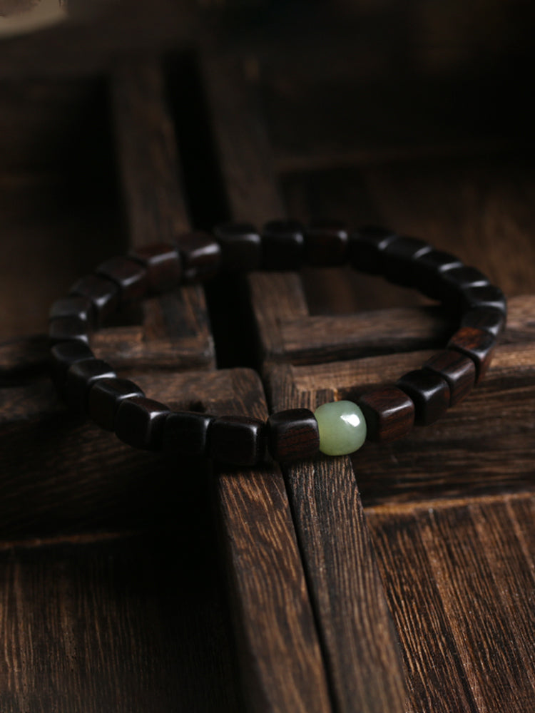Tibetan Ebony Hetian Jade Beads Bracelet