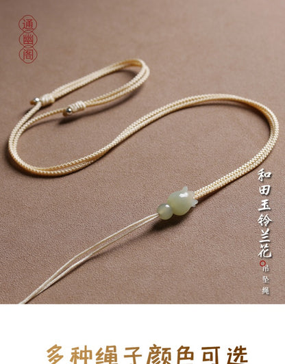 Natural Hetian Jade Lily Pendant Lanyard Hand-Woven Emerald Jade Pendant Jade Pendant Pendant Rope Women&