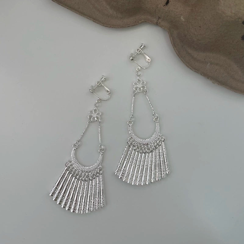Miao Silver Ethnic Style Retro Tassel Dangle Earrings