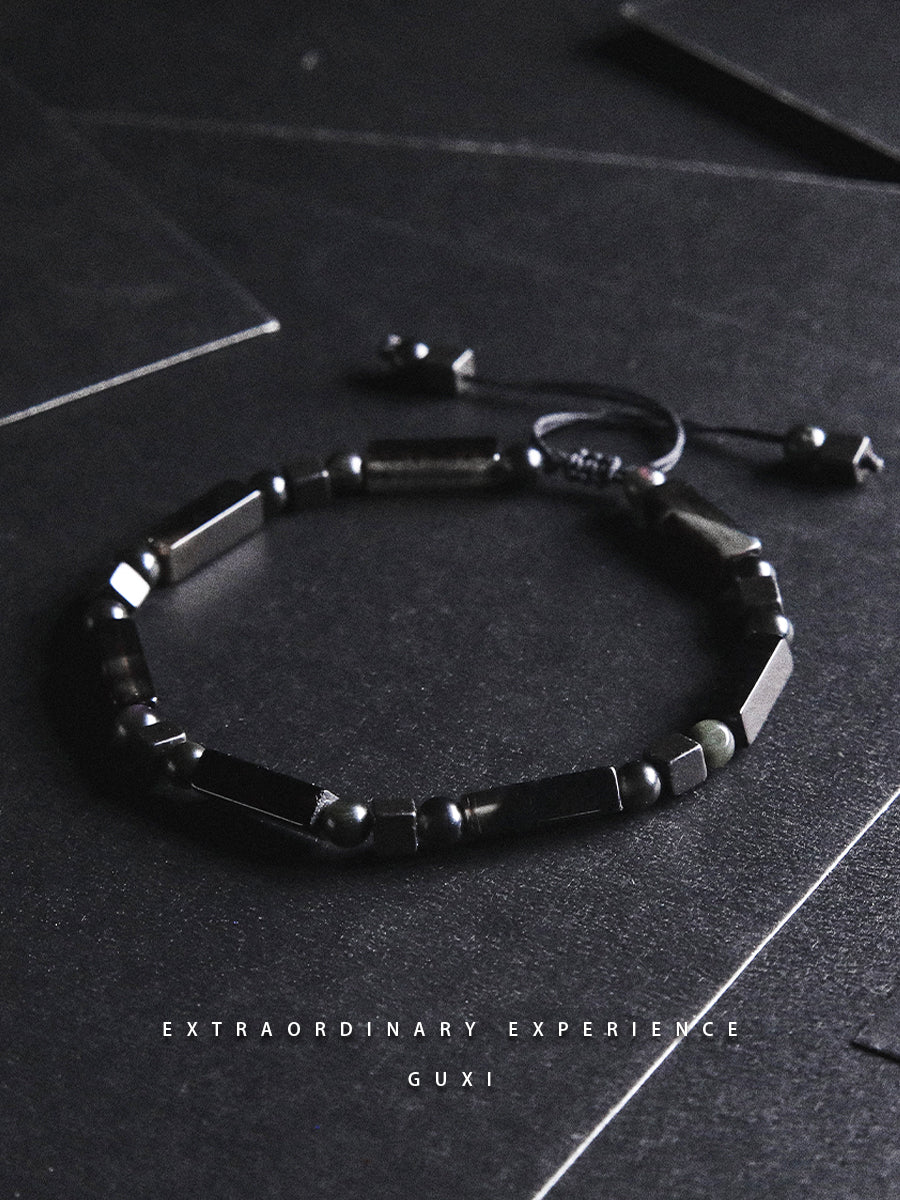 Personality Geometry Black Glitter Stone Obsidian Bracelet