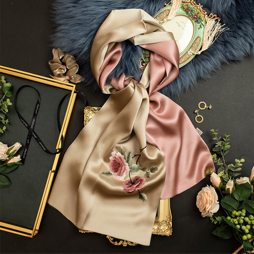 Suzhou Embroidery Peony Elegance Shawl Mulberry Silk Scarf